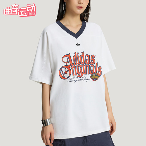 Adidas/阿迪达斯正品三叶草女士休闲宽松日常字母印花T恤KT3062