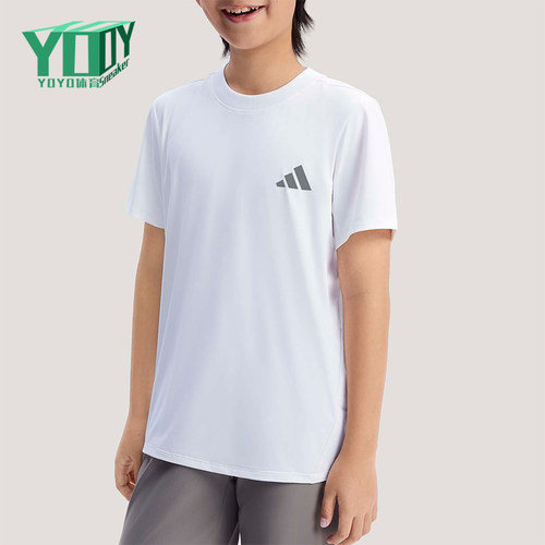 Adidas/阿迪达斯正品2026春季儿童圆领简约亲肤运动休闲T恤KG5982