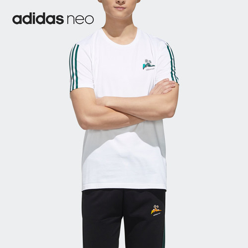 Adidas/阿迪达斯正品NEO男士简约圆领运动休闲印花短袖GK5873