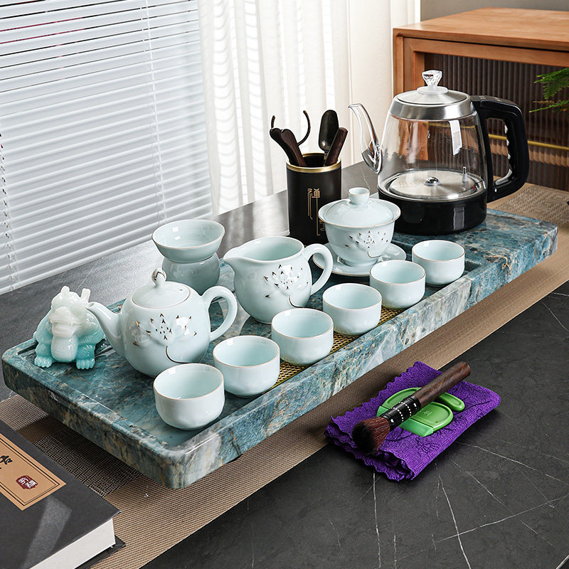 茶盘家用套装高端新中式客厅办公石材茶具全套排水茶台玉石简约