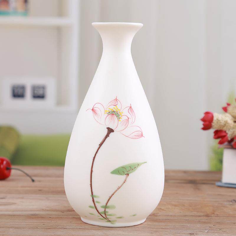 创意手绘荷花白瓷花瓶干花插花陶瓷供佛瓶摆件观音玉净瓶水培花器