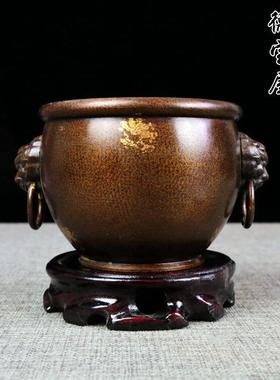 黄铜缸摆件 铜烟缸 缸 全铜水缸 狮头缸 铜聚宝盆缸家居风水