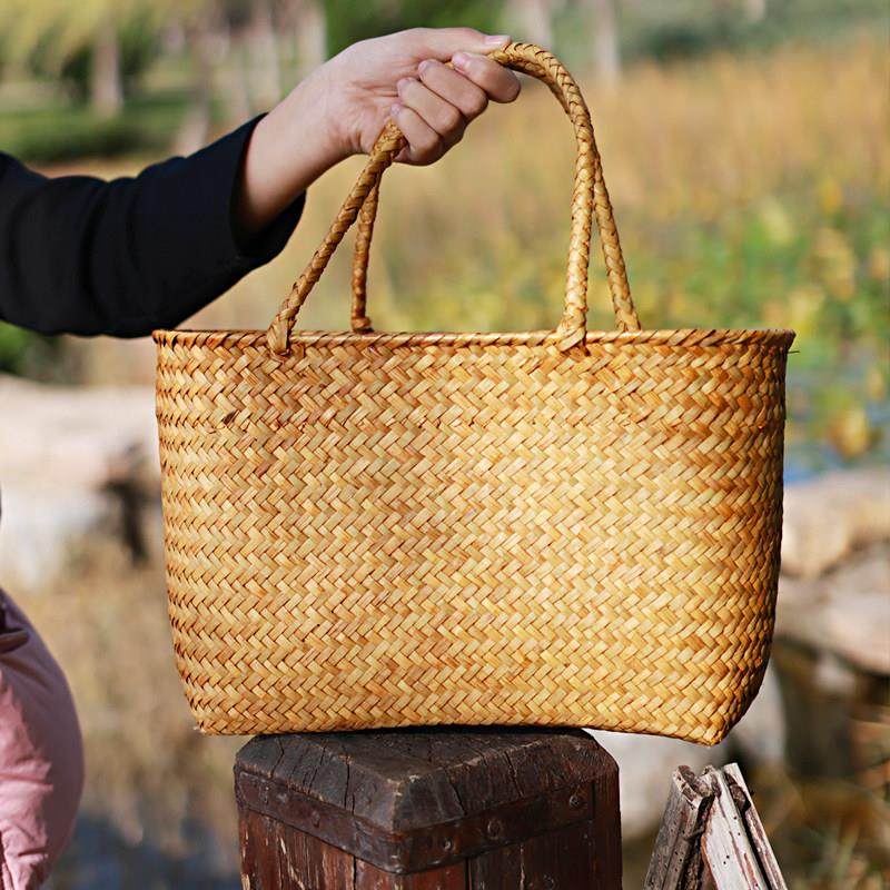 海草编收纳筐竹编花篮提篮收纳篮菜篮装饰野餐提包整理篮花店竹篮,收纳整理,其他收纳篮,淘宝优惠券,粉丝福利购,淘宝优惠卷