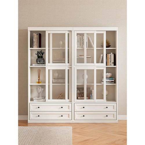 家用落地儿童书柜书架置物架实木客厅矮书柜靠墙防尘书橱储物柜子