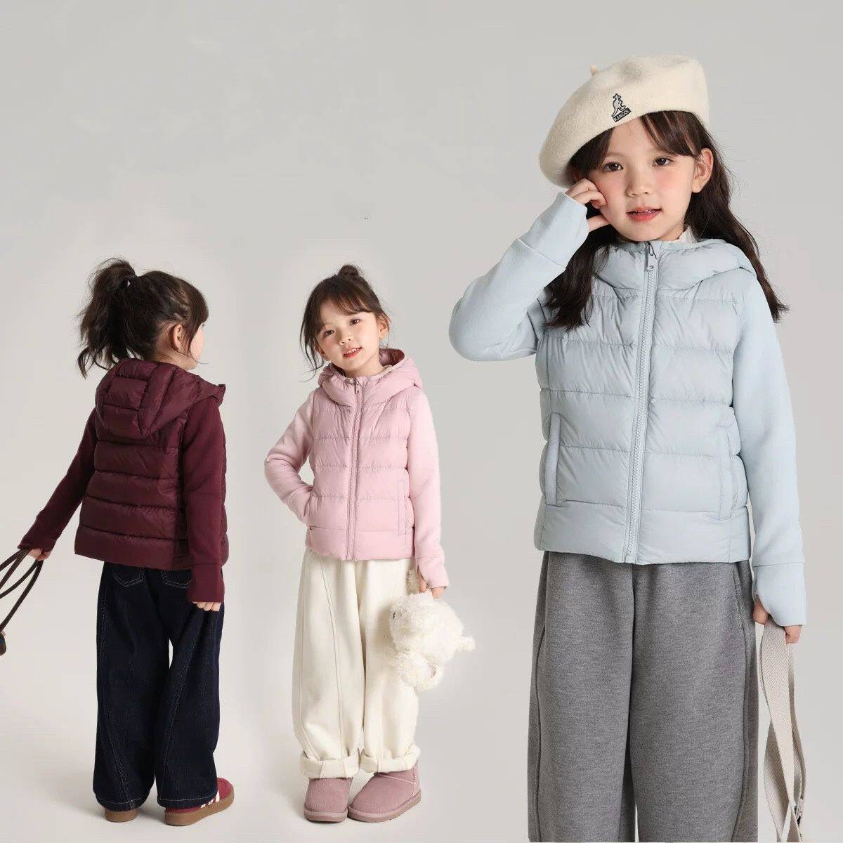 女童连帽棉服中大童外套冬季2026新款内搭棉衣轻薄保暖棉袄拼接袖