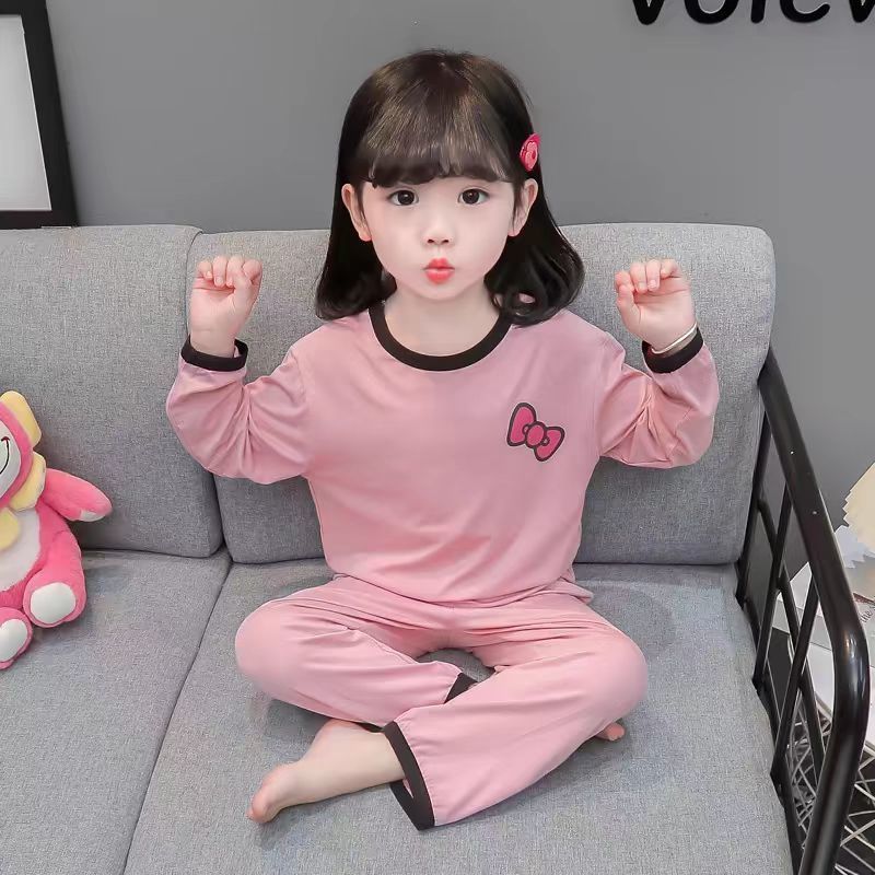 睡衣男女童套装长袖纯棉薄款韩版卡通家居服休闲春秋居家宽松束脚