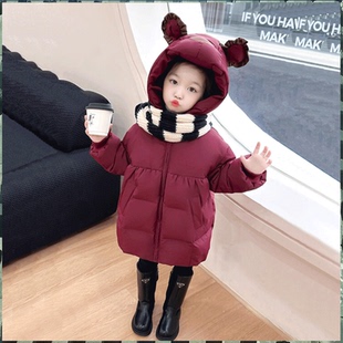 女童羽绒棉服冬季加厚女宝公主风防水外套小童中长款冬天保暖棉袄