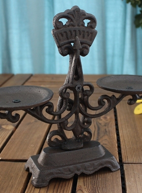 美式乡村b个性创意复古厚重铸铁天平家居装饰礼品摆件烛台