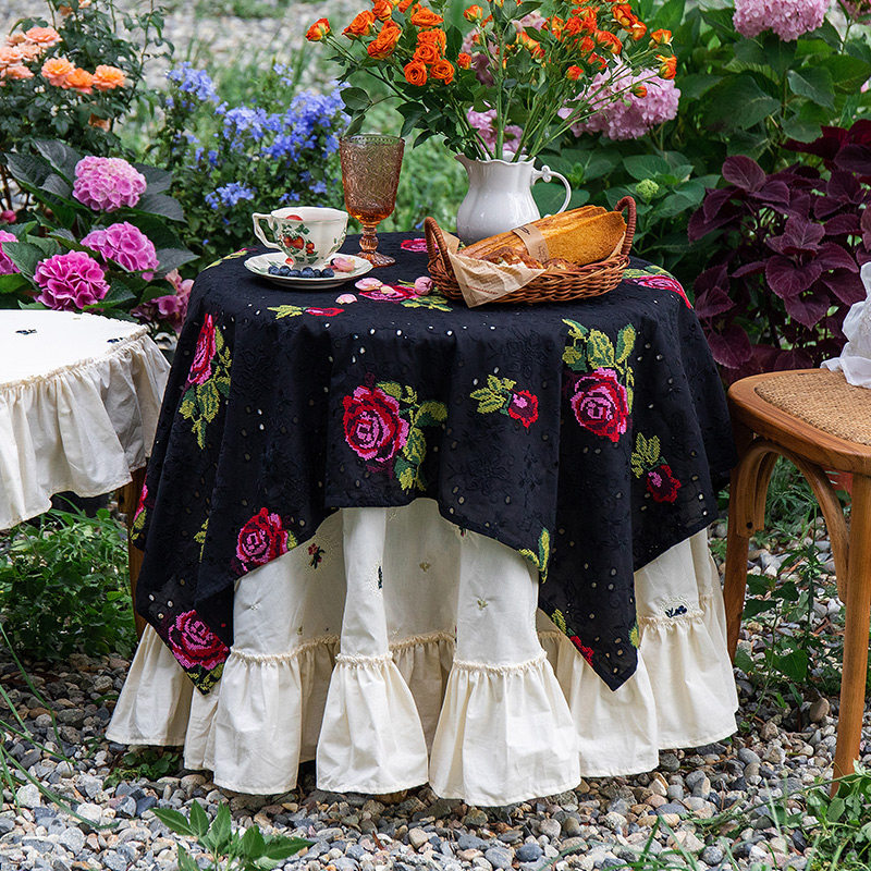 黑玫瑰圆桌布田园复古美式棉麻z刺绣高档餐桌布长方形茶几台布盖,居家布艺,桌布,淘宝优惠券,粉丝福利购,淘宝优惠卷