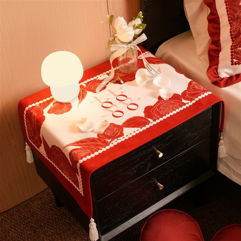 花嫁结婚床d头柜防尘罩盖布婚房红色喜庆装饰布置桌布婚礼喜字,居家布艺,床头柜盖布,淘宝优惠券,粉丝福利购,淘宝优惠卷