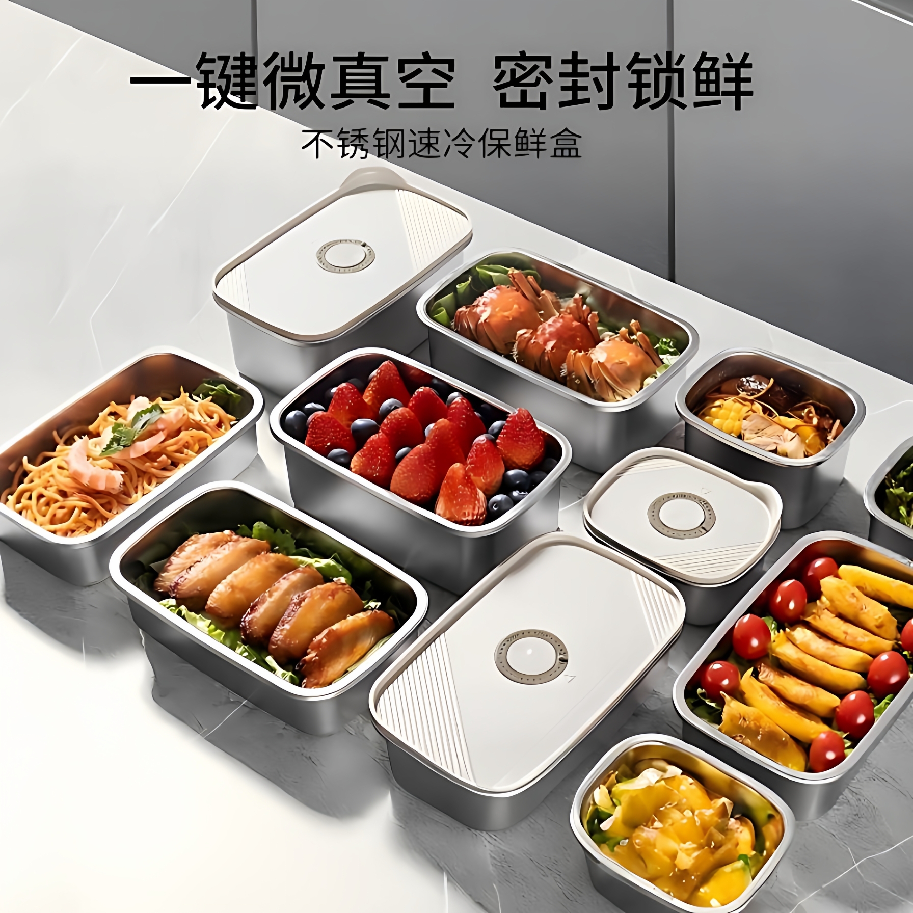 304不锈钢保鲜盒冰箱大号收纳盒