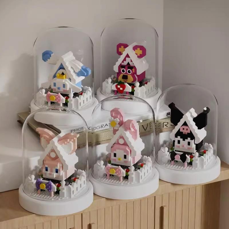 潮乐创微颗粒积木小狗狗桌面摆件礼物公仔卡通小屋DIY拼装小兔子