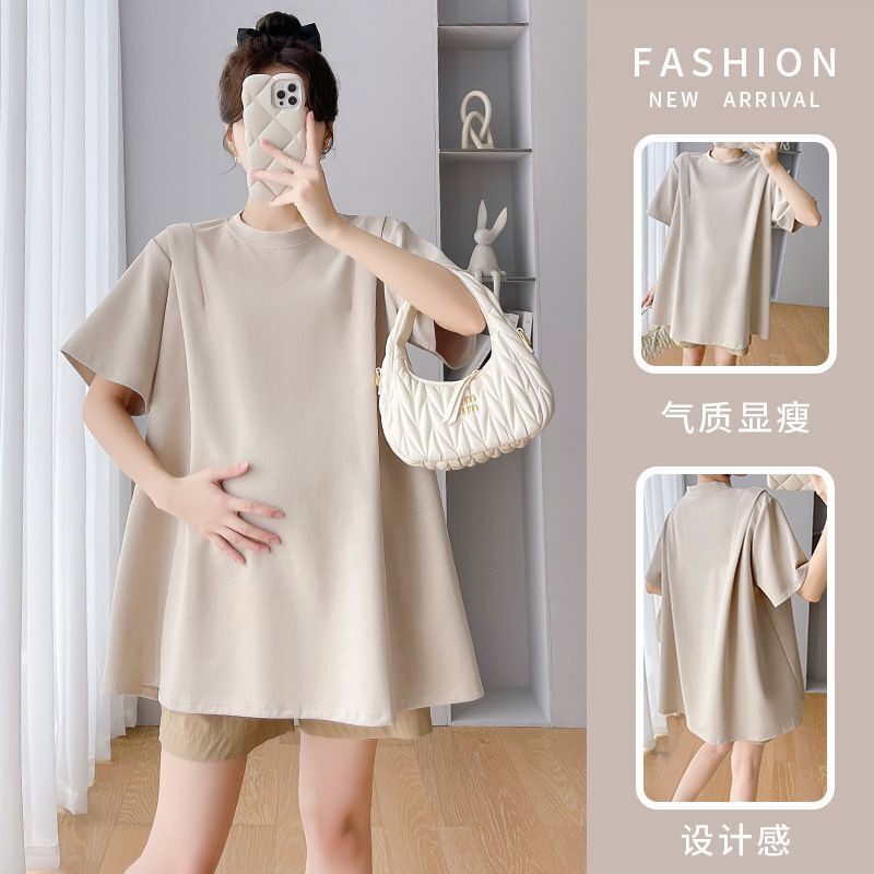 孕妇装夏季新款气质休闲圆领小个子宽松大码孕妇装T恤裙百搭上衣