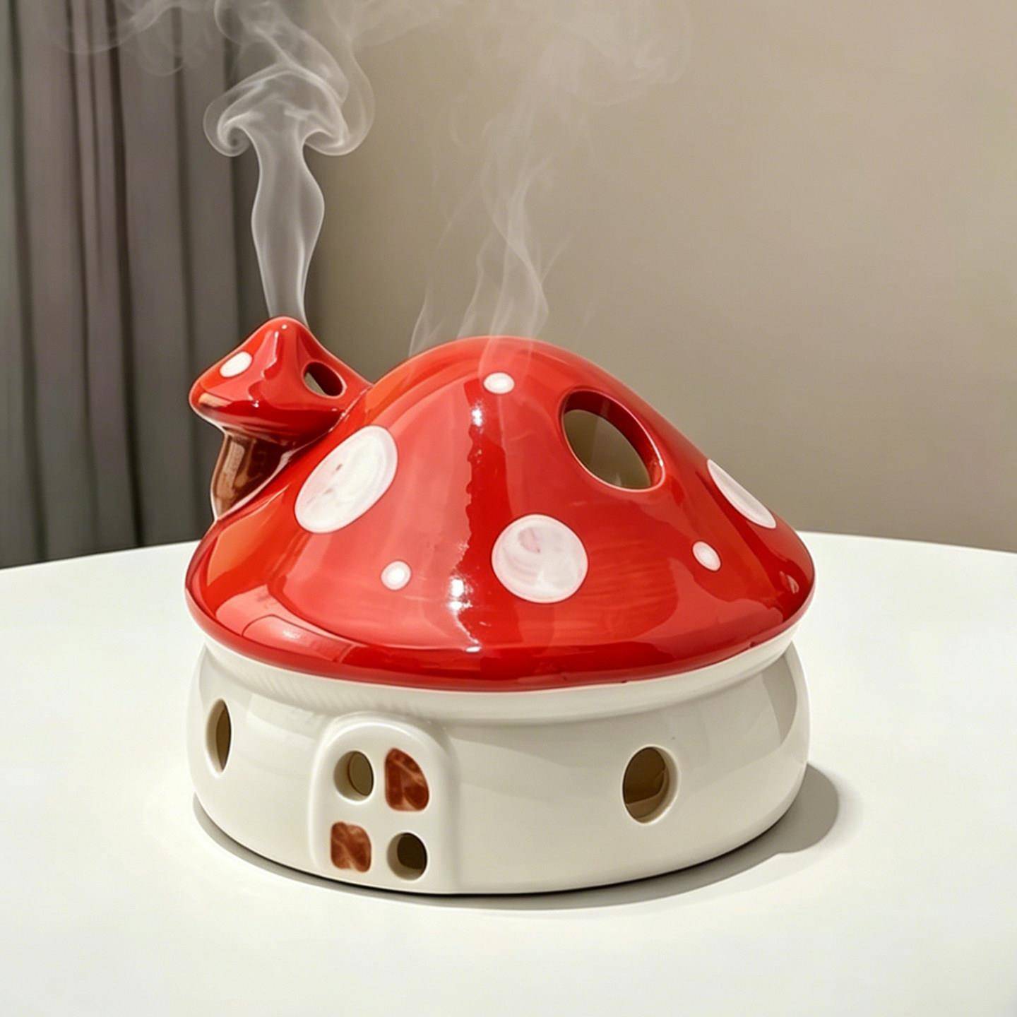 蘑菇蚊香盒架陶防瓷放置器创意可爱户外火踢薰接灰环香炉桌面摆件
