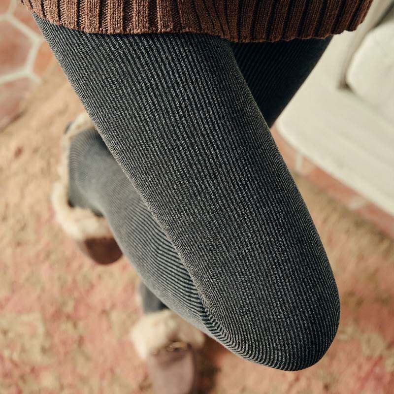 H908春秋新款螺纹竖条打底裤女外穿薄款灰色踩脚女加绒加厚连裤袜