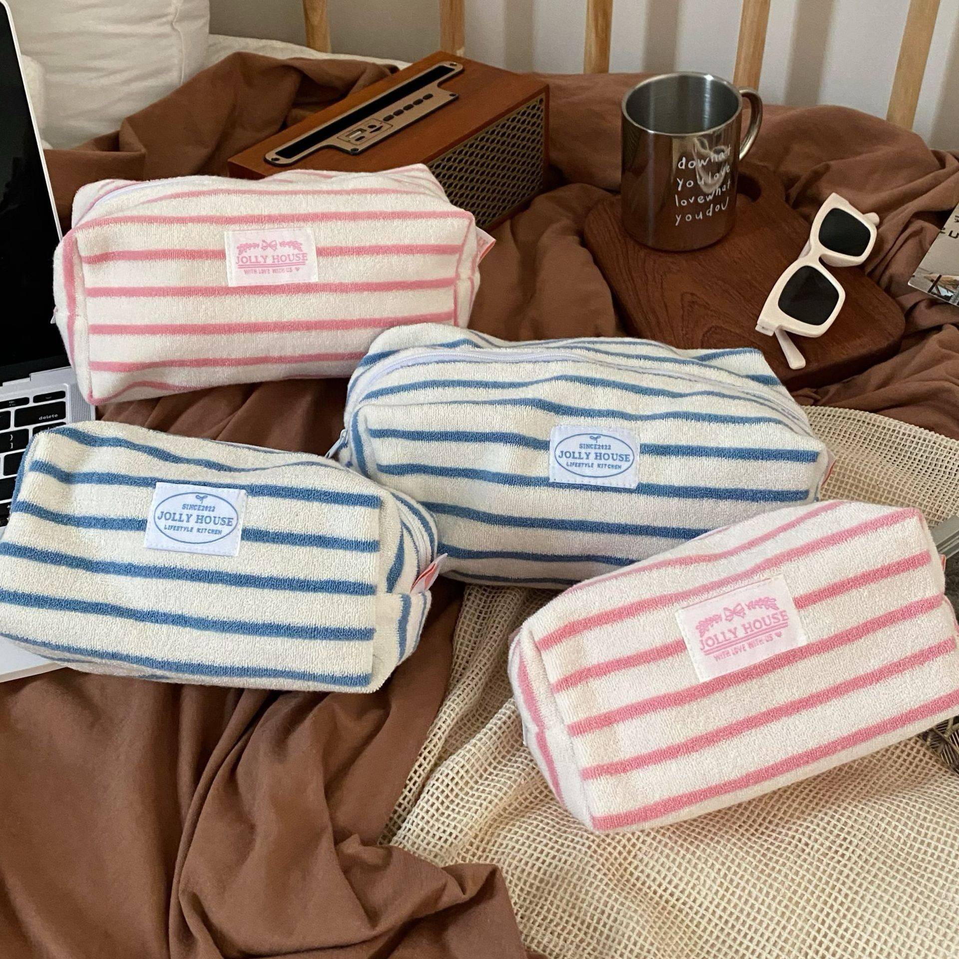 ins韩系毛巾料化妆包女便携小号豆腐包化妆品收纳包随身洗漱包袋