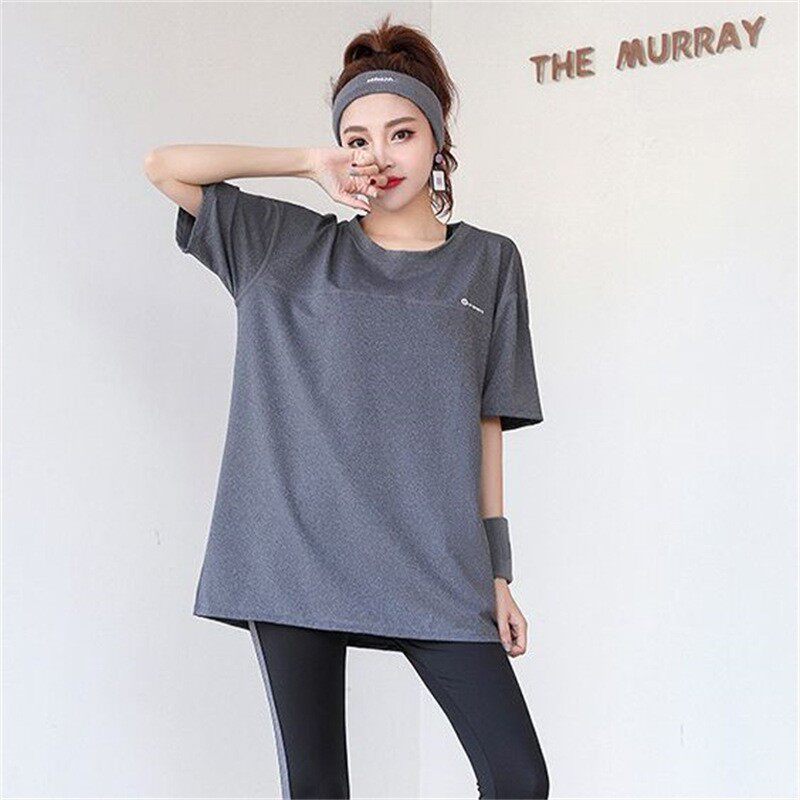 运动短袖上衣女宽松跑步罩衫胖mm健身服T恤速干t恤大码加长瑜伽