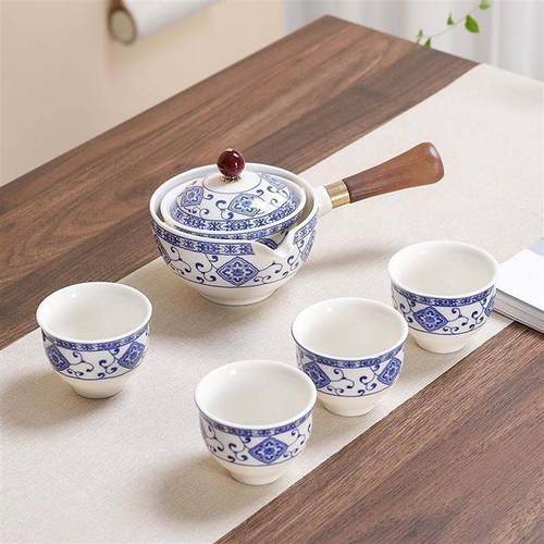 宏嫩便携式快客杯旋转逍遥壶茶具套装家用陶瓷侧把懒人自动泡茶壶