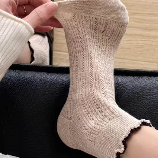 CHY木筒耳花边袜子女20袜26新款夏季低薄款网眼短日系无骨帮中袜