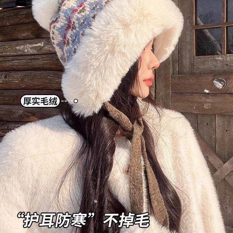【可爱冬日保暖帽子】冬季可爱帽子加绒新款针织护耳毛绒加厚保暖