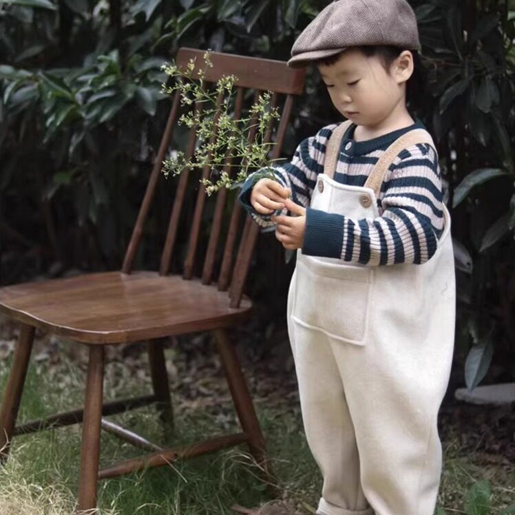 儿童毛呢背带裤2025秋冬可爱洋气手工球兔尾男童女童保暖裤子童装