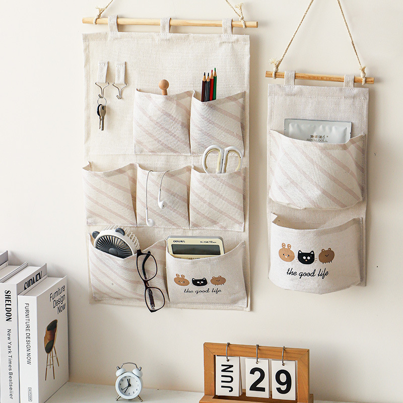 布艺收纳袋挂袋墙挂式门后置物墙上悬挂宿舍床头卧室棉麻布袋挂兜