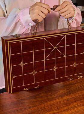 象棋木中国象儿童实木带木携质棋盘成人大号棋便式JUX棋子金丝楠