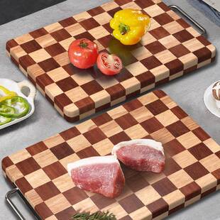 德长红棋盘格菜家用切菜HVH板橡胶菜板乌檀木实木砧木粘板网板案