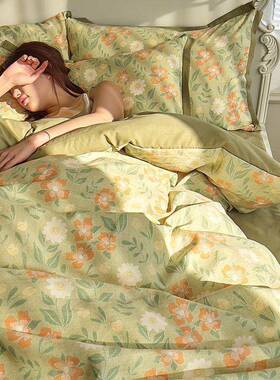 舍A类古田园复风双层纱水棉麻三四件套床QOQ洗上用品学生宿床单床