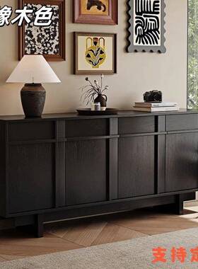 法式古实木漆餐边柜客厅靠墙储物复柜中古风烤玄关柜PUZ入装户饰