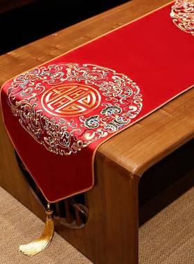 45O红色结婚桌旗新中婚礼桌布喜字RKV茶几台桌布喜式庆餐V桌布视