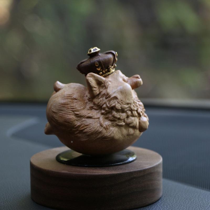 阳太VVM柯能自动旋转创意汽摆件黄杨木雕十二生肖基车狗车载招财