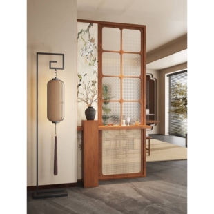 ?新中式屏风隔断客厅实木入户遮挡玻璃藤编镂空玄关办公室正对门