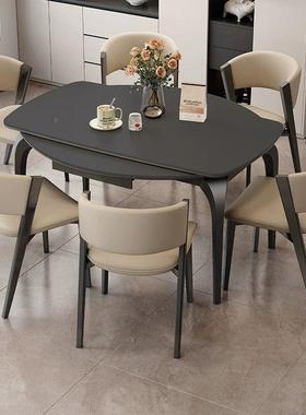 黑色岩板餐桌伸可缩小户型家用意式极简新代简SLI约2025款折叠桌