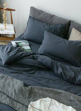 日棉式简约纯四色裸睡全水洗薄纱件套棉纯WBO双人被套床单床笠套