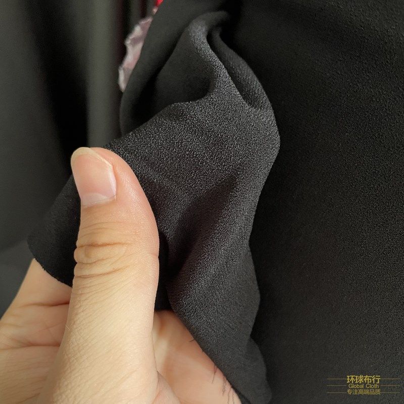 夏季高档黑色加厚弹力乱麻雪纺单层不透衬衫连衣裙阔腿裤服装面料