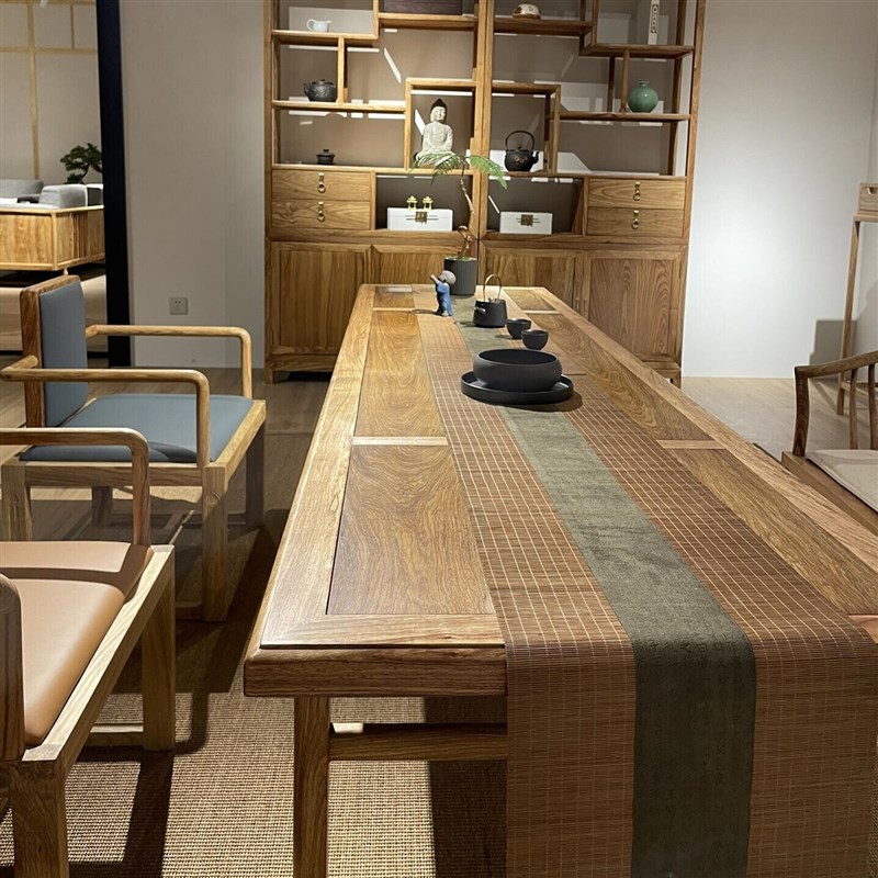 新中式实木茶桌椅组合禅意黑胡桃木泡茶桌办公室别墅茶室茶台定制