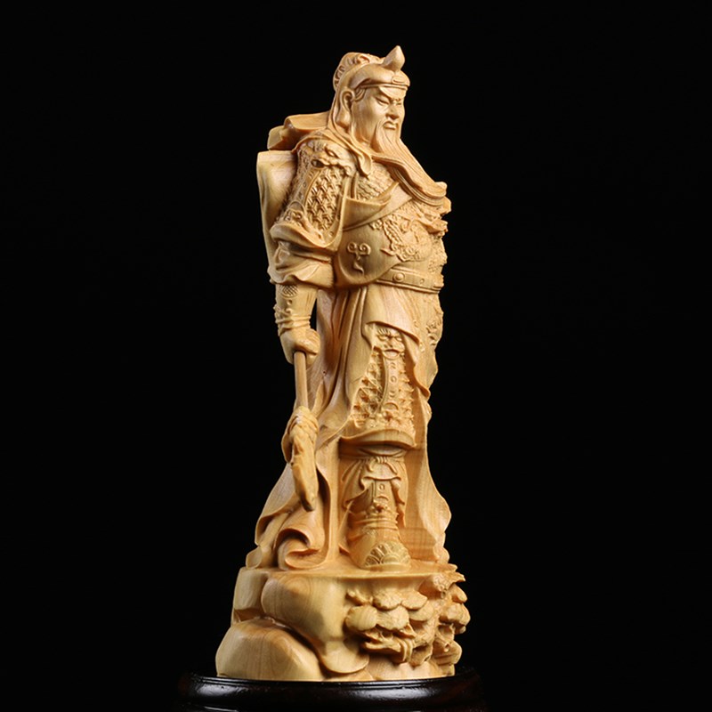 乐清小叶黄杨木雕居家实木摆件汽车饰品雕刻工艺武财神横刀关公