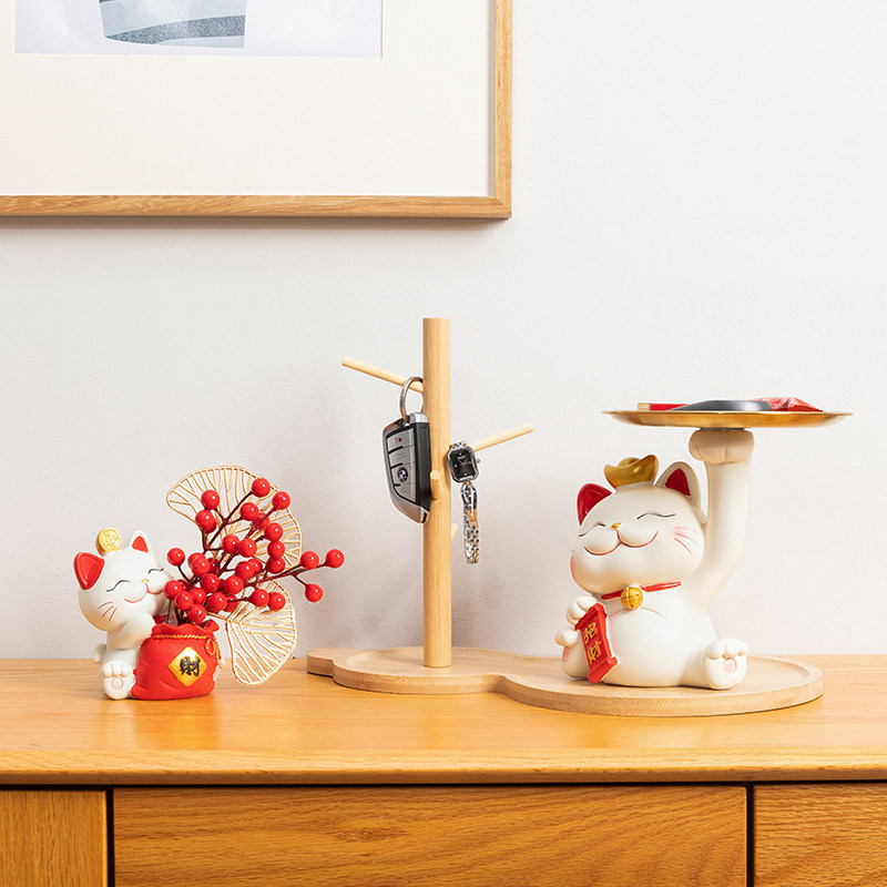 创意招财猫入户玄关钥匙收纳托盘乔迁客厅鞋柜家居装饰品桌面摆件,家居饰品,装饰摆件,淘宝优惠券,粉丝福利购,淘宝优惠卷