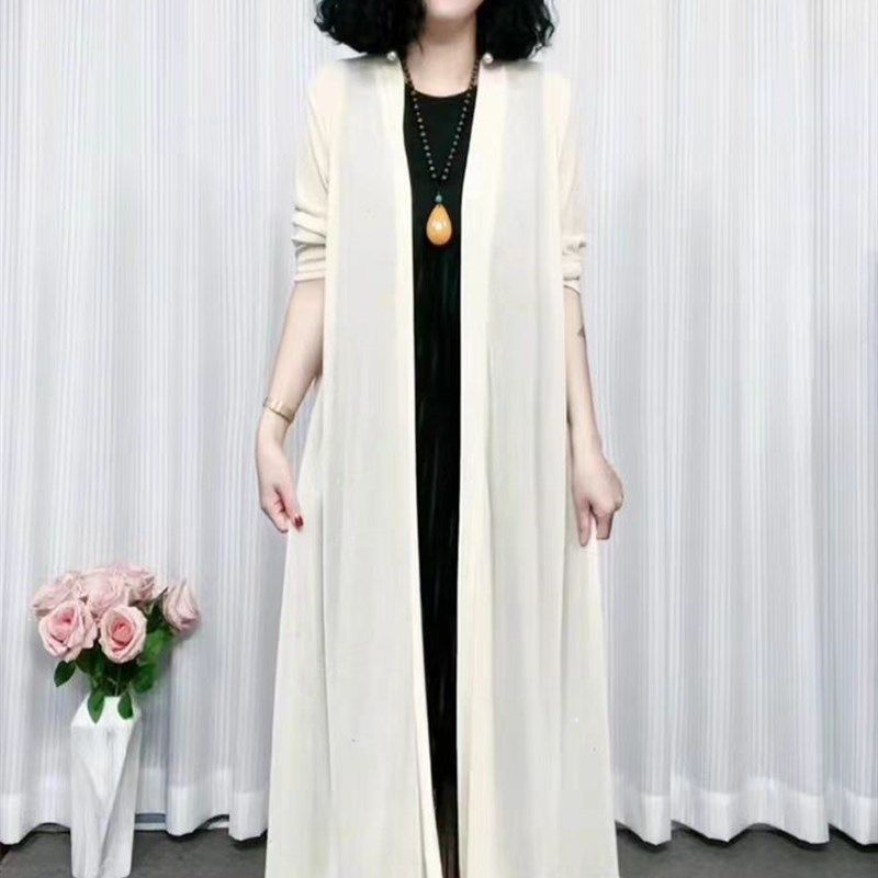 夏季网纱外搭中长款宽松大码披肩外套中老年女装妈妈弹力开衫防晒