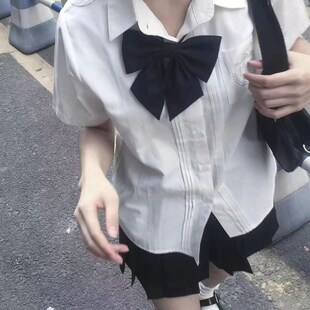 班服女高学院制服套装 女上衣黑色百褶裙夏季 小个子 短袖 jk白色衬衫