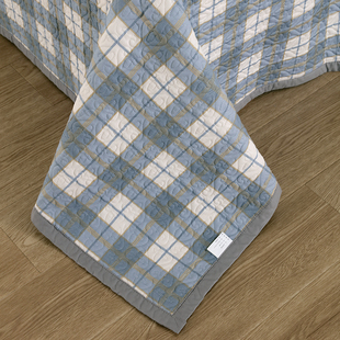 A类全棉床盖简约炕盖绗缝直角铺盖单人双人13372格子纯棉加厚床单