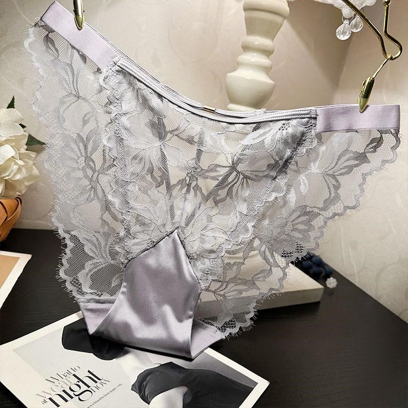 轻奢立体绣花蕾丝内裤女士性感中低腰时尚镂空三角裤纯棉裆底裤