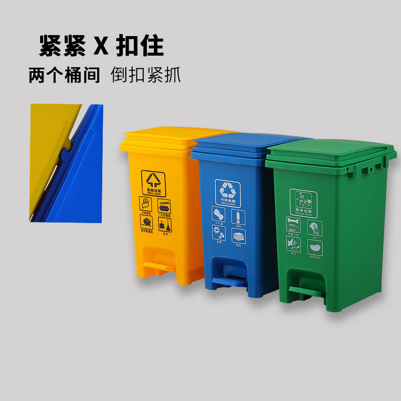 脚踏垃圾分类垃圾桶15升20L脚踩带盖商用大号可回收厨余可拼接30L