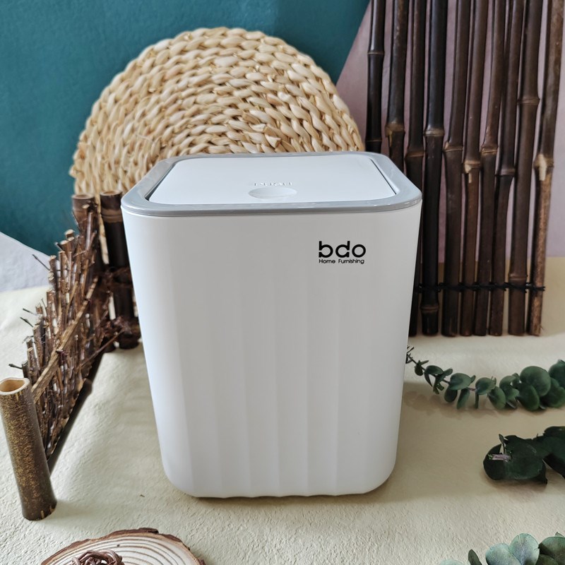 bdo海浪纹桌面垃圾桶可爱简约小型床头弹盖收纳筒按压式方形白色图片