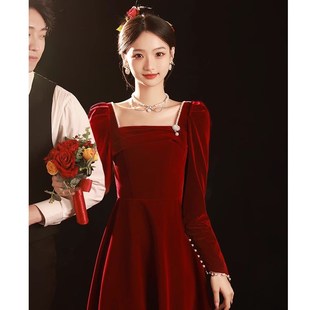 敬酒服新娘结婚订婚礼服裙酒红色法式高级感连衣裙回门服平时可穿