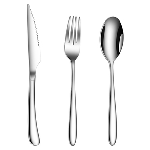 西餐牛排刀叉盘子套装家用韩式餐刀316不锈钢叉子勺子餐具三件套