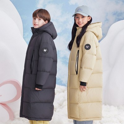 鹅小宝童装儿童羽绒服长款加厚男童女童连帽保暖冬季羽绒服外套