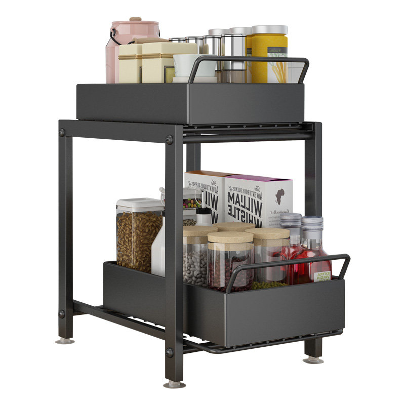 厨房下水槽置物架台面伸缩推拉式收纳架卫生间抽屉橱柜内分层架子