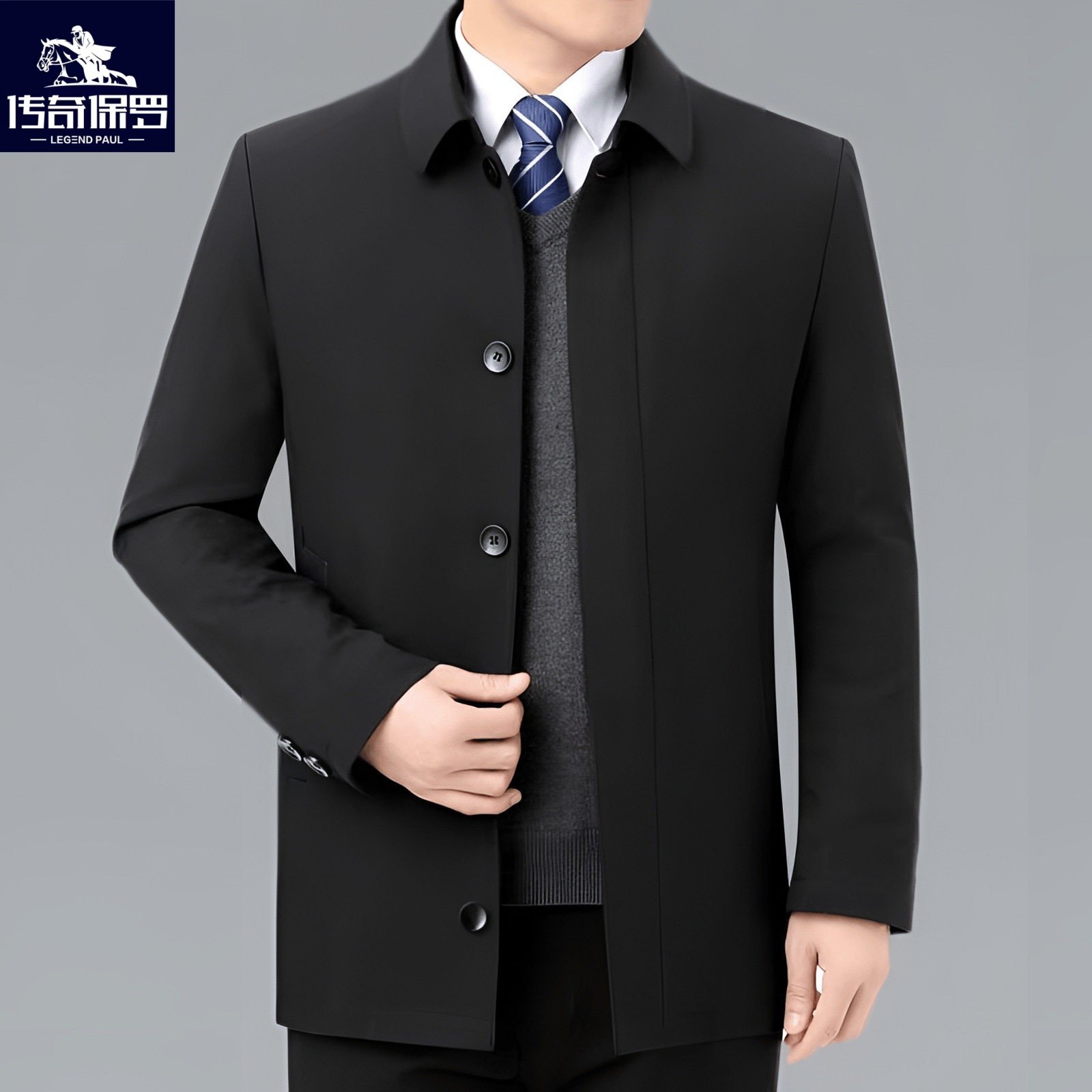 保罗棉衣男士冬装外套中老年爸爸装冬季加厚行政夹克棉袄商务棉服